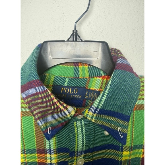 Polo Ralph Lauren Green/Blue Multi Plaid Flannel Button Down Shirt Size S Preppy - Picture 7 of 13